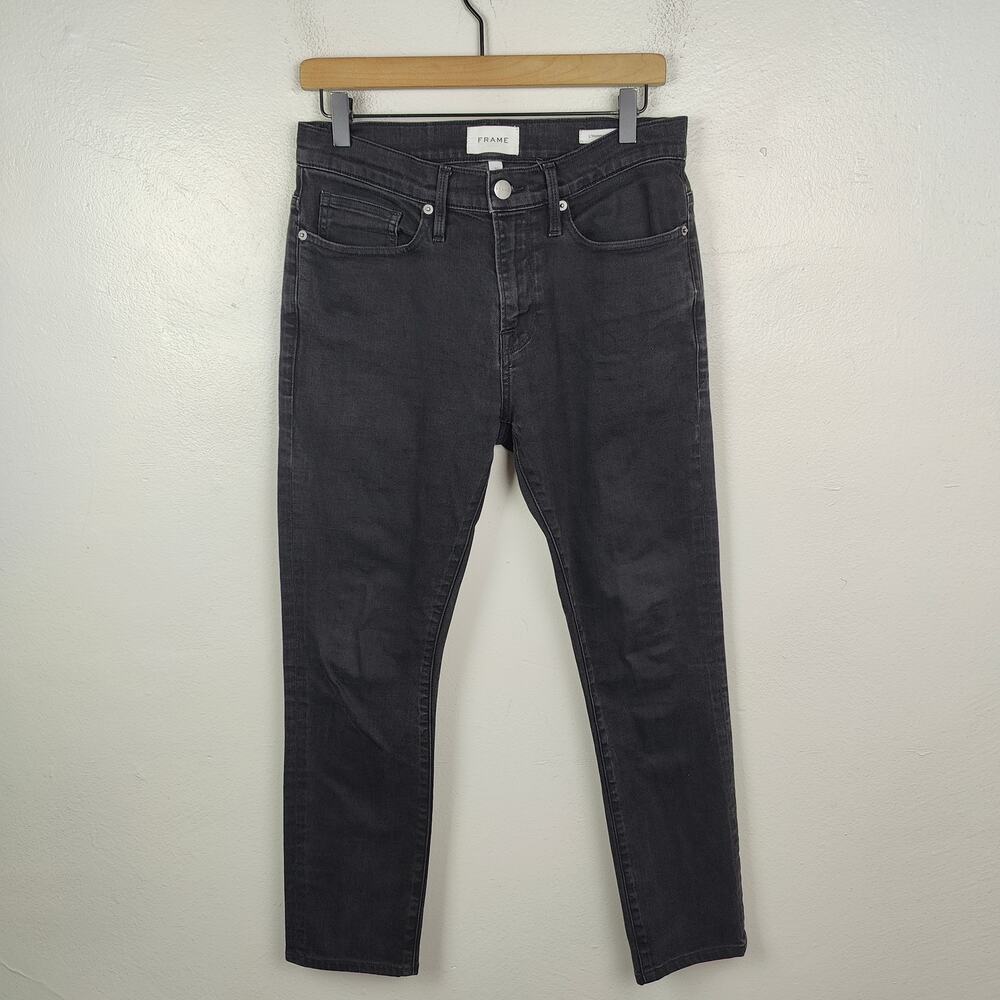 Frame L'Homme Skinny Jeans Mens 31 Noir Black‎ Slim Fit Zip Fly Stretch Denim